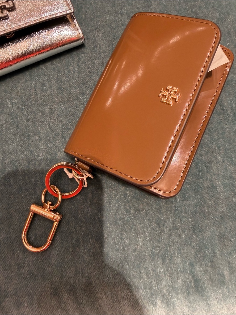Tory Burch brown Pattern Leather Thea flip card chain Case -ID holder new (sale)